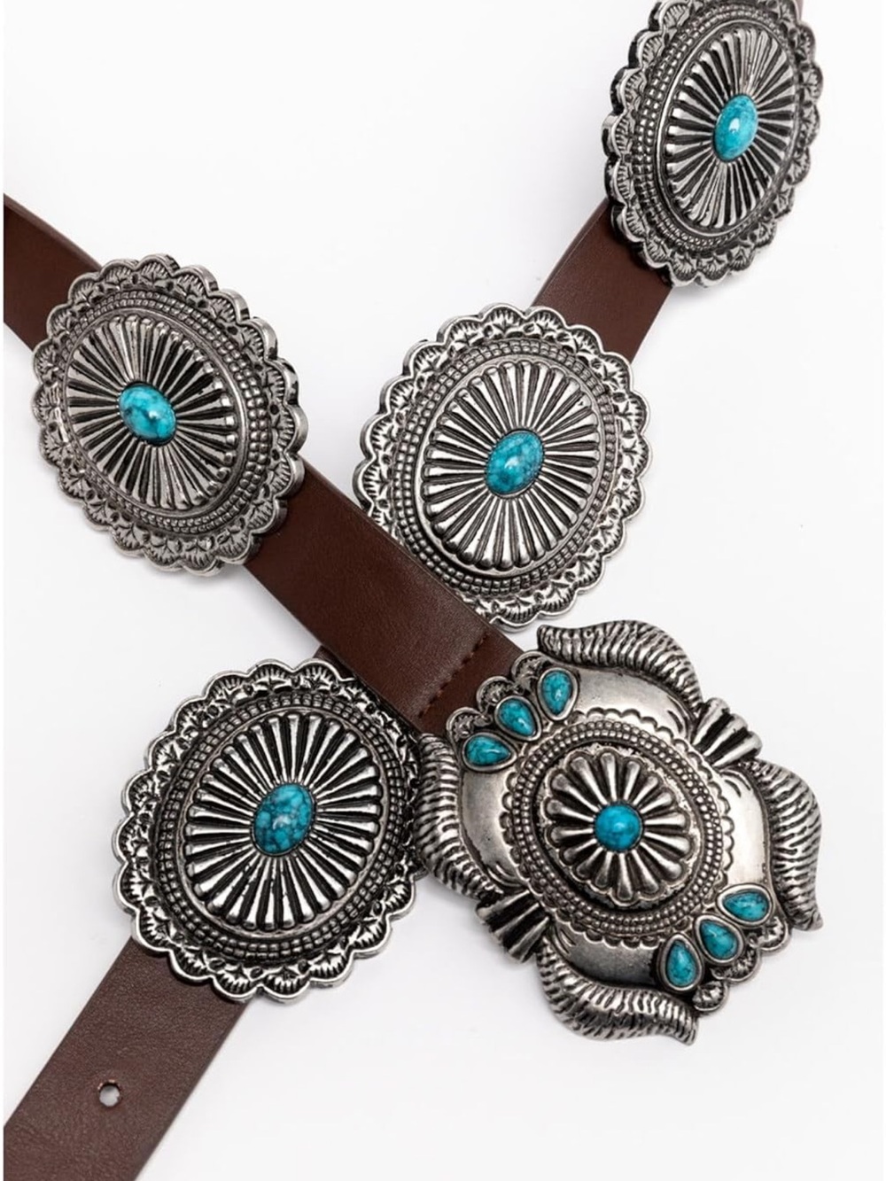 NWT Shyanne
Women's Brown Leather Quiet Western Turquoise Concho Belt NWT SZ M/L - Picture 2 of 7